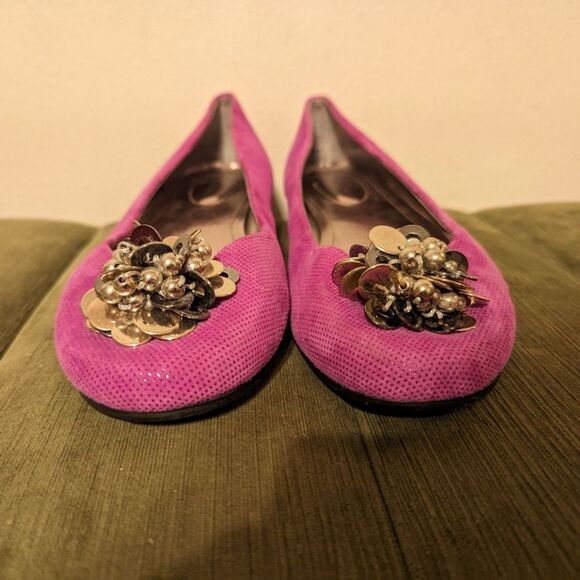 Calvin Klein Magenta Fuchsia Purple Maxee Genuine Suede Beaded Ballets Flats - Picture 4 of 12